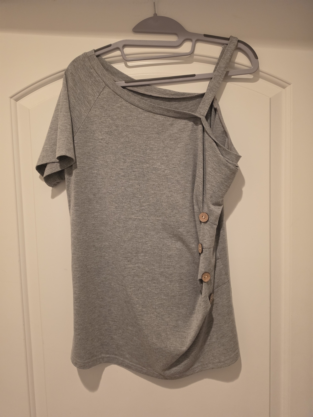 Chaus Grey One-Shoulder Dress with Button Trim